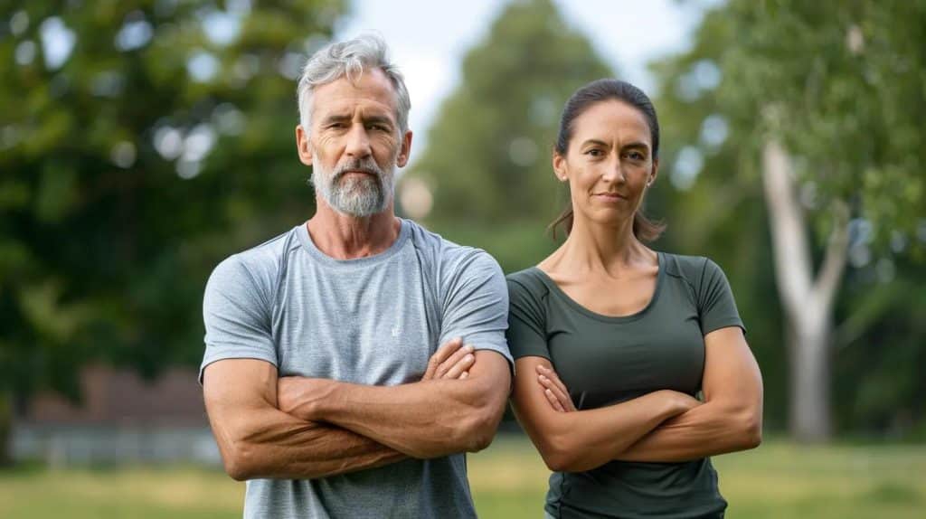 athletic looking middle age  man and woman