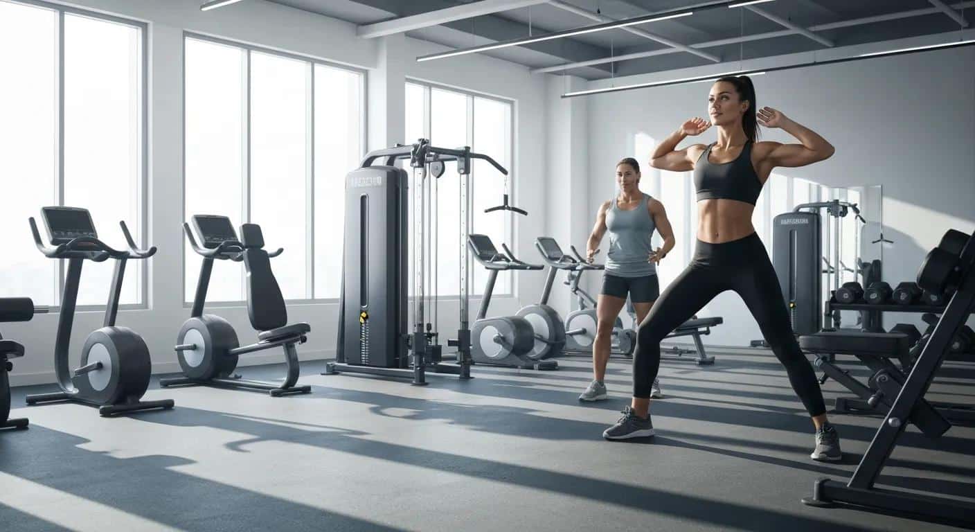 Women exercising in a modern gym, showcasing the importance of physical activity for sustainable weight loss alongside pharmaceutical interventions like injections.
