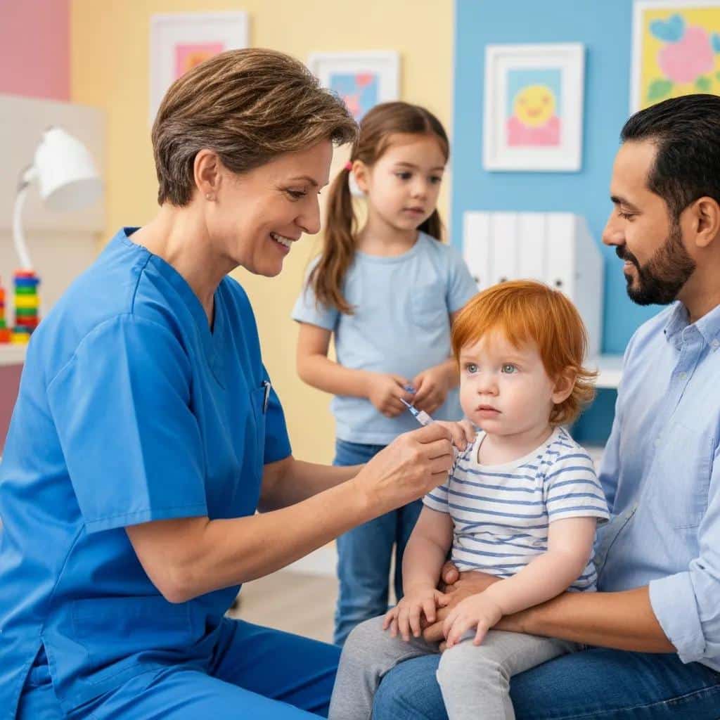 Healthcare professional administering vaccines to individuals of different age groups