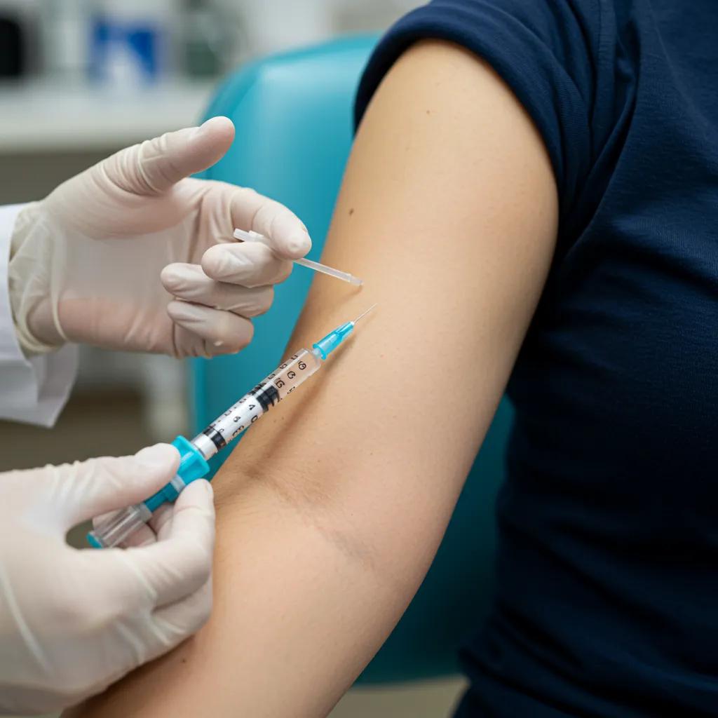 Healthcare professional demonstrating subcutaneous injection technique for weight loss medication