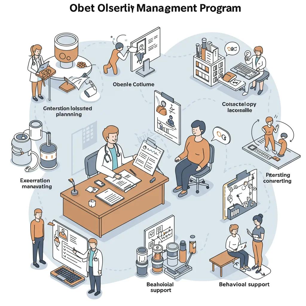 Physician discussing a comprehensive obesity management program with a patient, showcasing multidisciplinary support