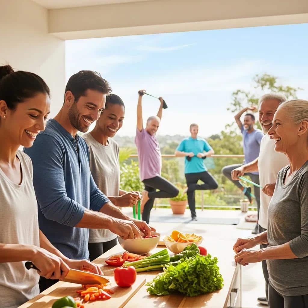 Diverse group of individuals engaging in healthy activities, representing the benefits of weight loss medications