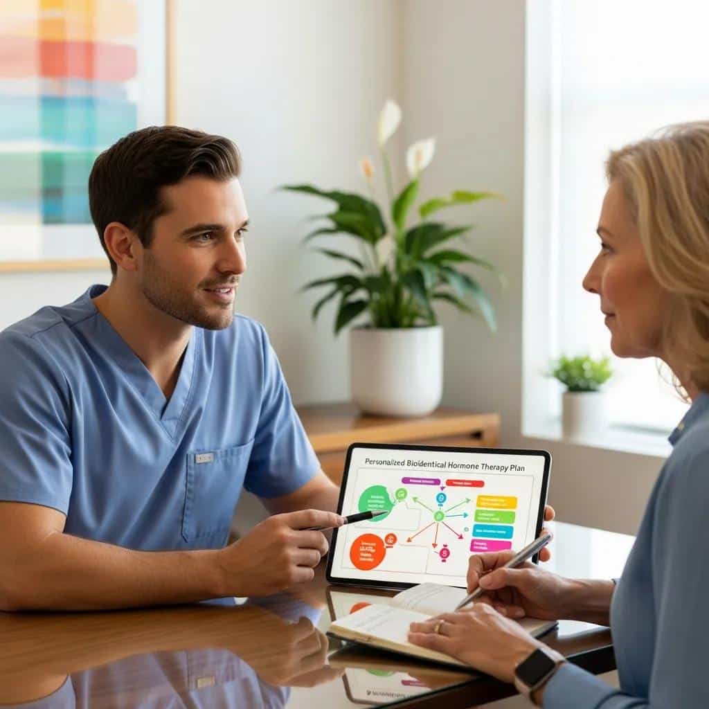 Clinician discussing personalized BHRT treatment options with a patient