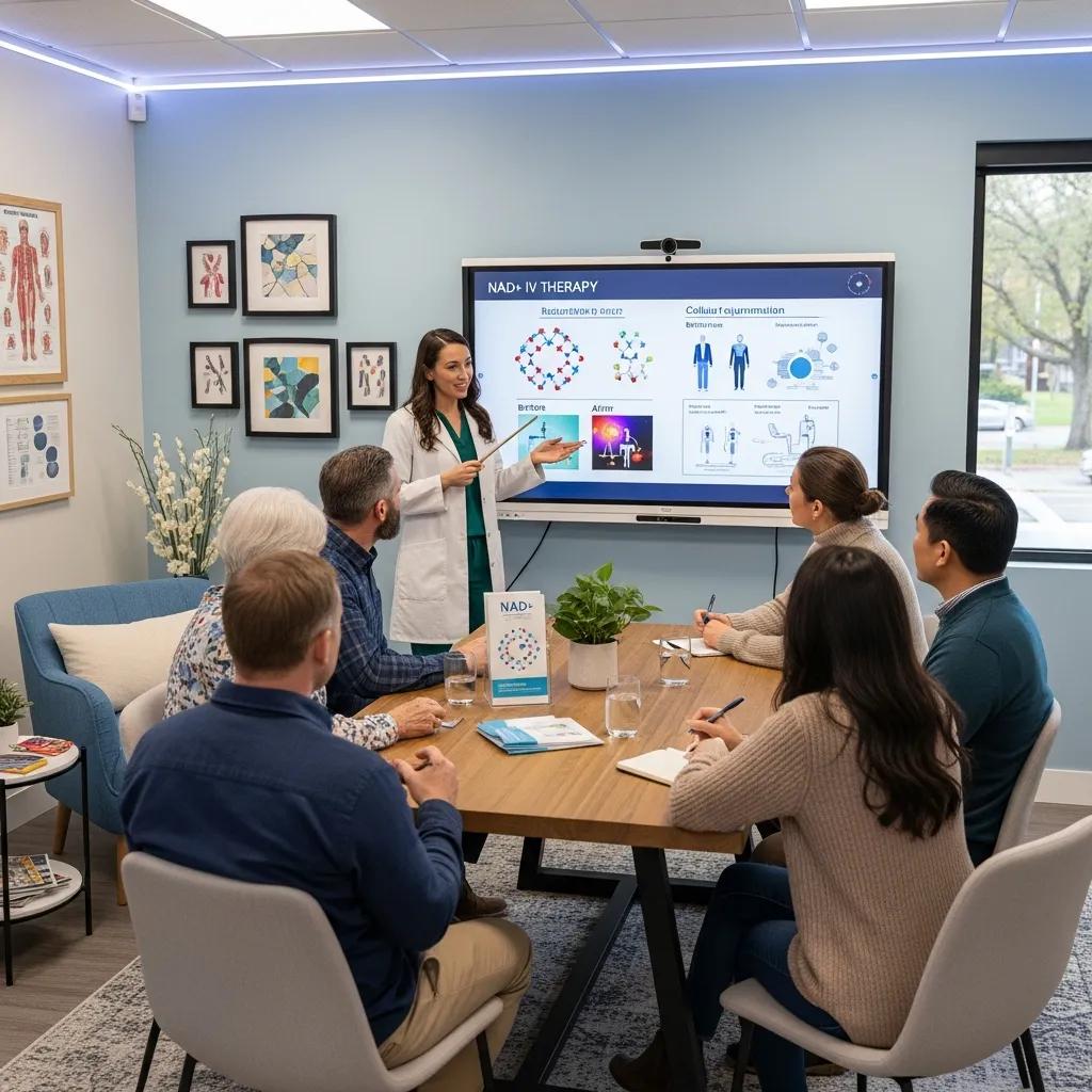 Clinician consulting with a patient about NAD+ IV therapy eligibility and what to expect