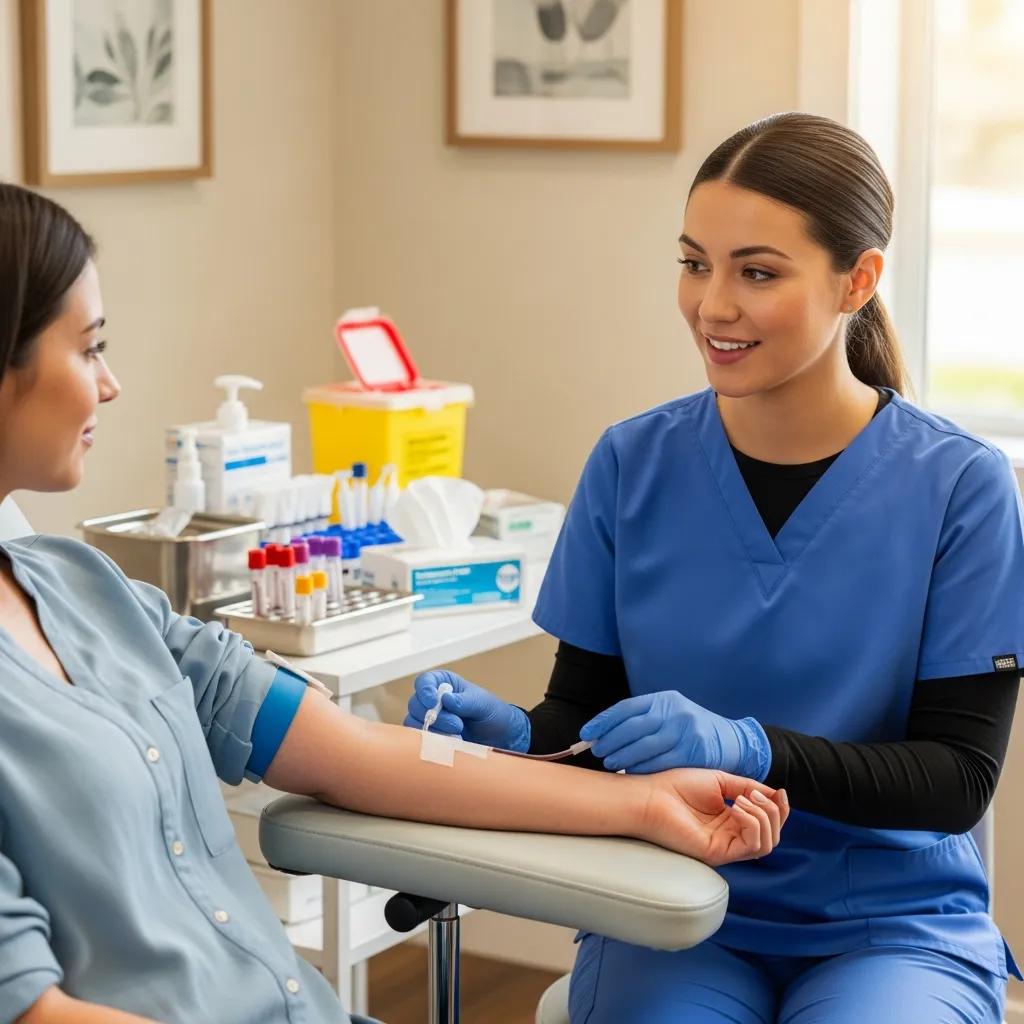 Patient undergoing a hormone level blood test in a modern medical clinic