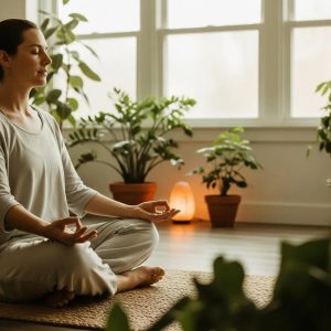 Person meditating in a tranquil setting, representing health and hormonal balance