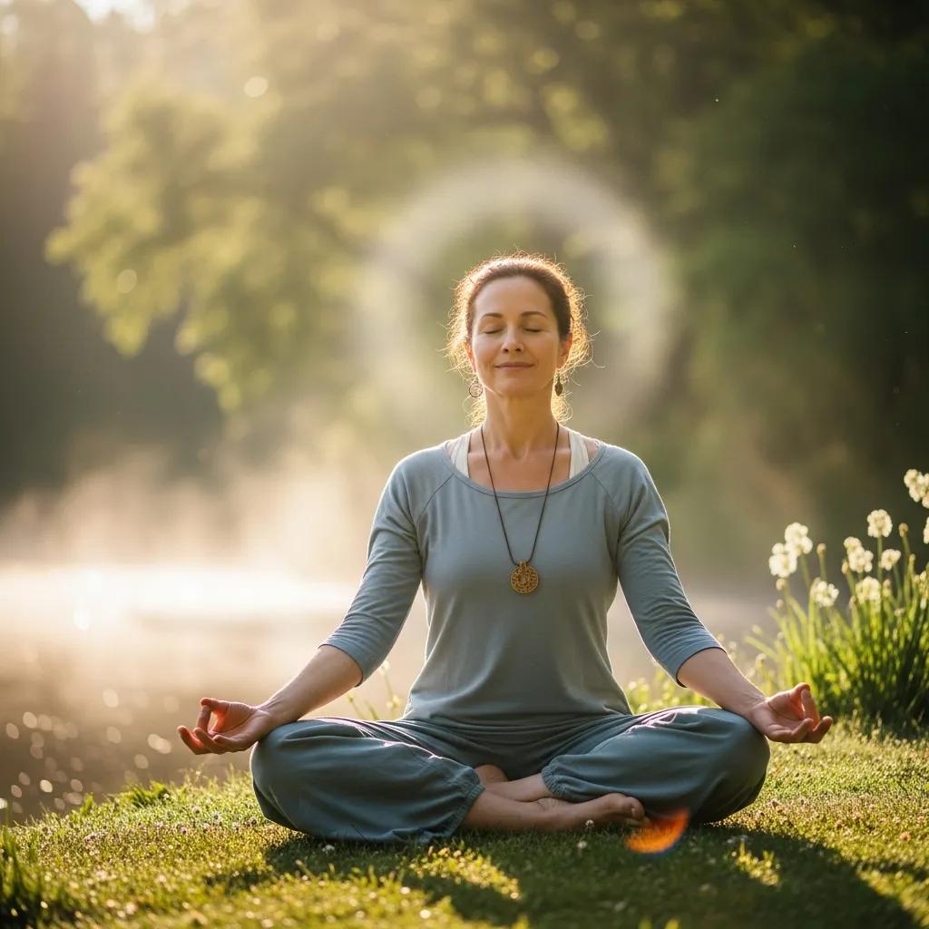 Woman practicing yoga outdoors, representing holistic approaches to menopause symptom management